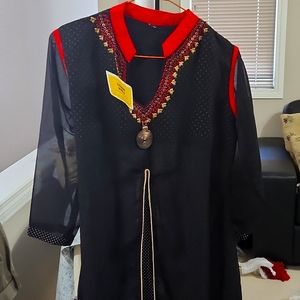 Black, with Red and Blue Accent Kurti